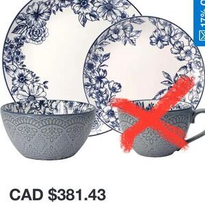 Gabriela Blue 12-Piece Dinnerware Set, Service for 4 Stonewear Dinnerware Set